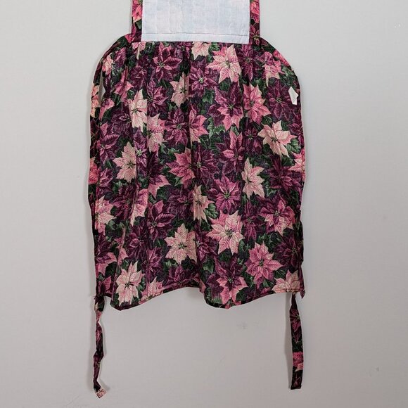 Vintage 1980s Child's Apron Pink Purple Poinsettias Quilted Front All Cotton USA - Picture 8 of 16